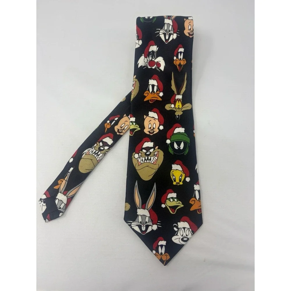 Vintage Necktie Looney Tunes 1997 Christmas Cartoon Bugs Daffy Tweety Taz